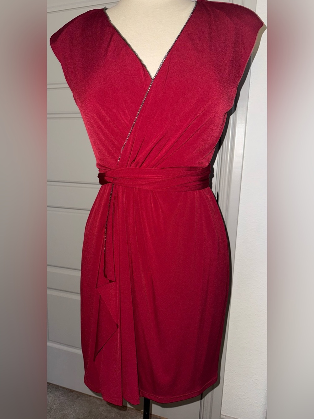 VTG Suzi Chin for Maggy Boutique Red Wrap Dress with Waist Tie